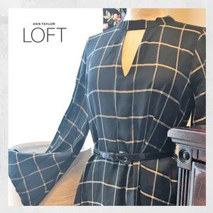 Loft - Black Windowpane Dress with angel sleeves